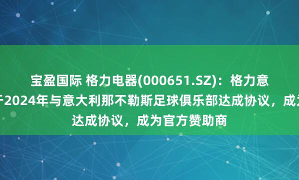 宝盈国际 格力电器(000651.SZ)：格力意大利经销商于2024年与意大利那不勒斯足球俱乐部达成协议，成为官方赞助商
